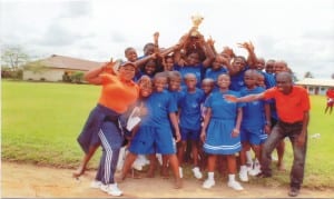 The Blue House of Christy Toby Inclusive Education Centre, Iriebe, Rivers State celebrate their top spot and trophy in the 2015 Annual Inter-House competition of the centre, yesterday.