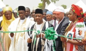 2nd L-R: Governor Mukhtar Yero of Kaduna State, Vice President Namadi Sambo, Managing Director, Salini Construction Company, Dr Piero Capitanio and Minister of Water Resources, Mrs Sarah Ochekpe, during the inauguration of Gurara Irrigation Project at Kachia Local Government Area of Kaduna State, recently.