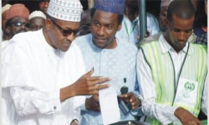 APC presidential candidate, Maj.-Gen. Muhammadu Buhari voting during the Presidential and National Assembly  elections at Sarkin-Yara Ward in Daura, Katsina State  Saturday