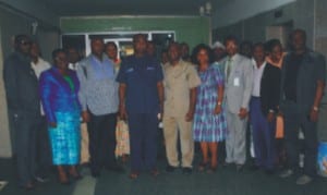 Permanent Secretary, Ministry of Information and Communications, Rivers State, Mr Sam Woka (middle) in a group photograph with NUJ Exco and management of the ministry, during the working visit of the union to the Permanent Secretary in Port Harcourt last Thursday.         Photo: Nwiueh Donatus Ken