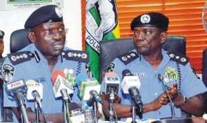Inspector General of Police, Suleiman Abba (left), with DIG, Logistics and Supply, Mr Mamman Tsafe, at a meeting with senior police officers in Abuja recently.