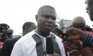 All Progressives Congress, APC governorship candidate in Rivers State,Dr. Dakuku Peterside, briefing newsmen during a campaign rally in Port Harcourt, yesterday.