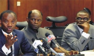Chairman, Nigerian Electricity Regulatory Commission (NERC), Dr Sam Amadi; Executive Vice Chairman, North-south Power Company Limited (SHIRORO), Mr Olubunmi Peters and Head of NERC Media, Mr Michael Faloseyi, at a News Conference after the monthly meeting of NERC Chief Executive Officers in Abuja, yesterday.