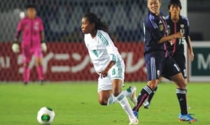 A Super Falcon (8) in action in a past World Cup game against South Korea