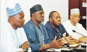 L-R: Director-General, Bureau of Public Enterprises, Benjamin Dikki, Minister of Mine and  Steel Development,  Musa Sada, Permanent Secretary, Ministry of Power, Godknows Ighali  and Vice Chairman, Technical Committee, National Council on Privatization,  Haruna Sambo, during a news conference after  National Council on Privatisation meeting in Abuja, yesterday 