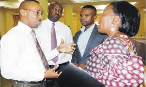 L-R: Country Representative, Action 2015 One Campaign Nigeria Save the Children International, Mr Edwin Daniel, Lead Consultant, Ojugo Onyelukachukwu, Creative Manager, Nde Ndifonka and Executive Director, Africa, Dr Sipho Moyo, at the Media Capacity Building and Policy Forum on the Empowerment of Women in Abuja, yesterday