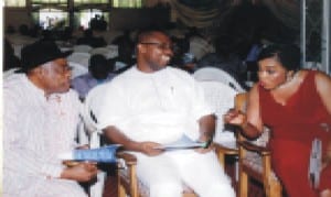 l-R: Prof. Nemi Briggs, Executive Director RSSDA, Mr. Noble Pepple, GM Radio Rivers, Ms. Mediline Tador durng the 12th edition of Easter Choral Festival organised by Rivers State Broadcasting Corporation at Main Bowl Alfred Diete Diete-Spiff Civic Centre, Port Harcourt recently.          Photo: Egberi A. Sampson