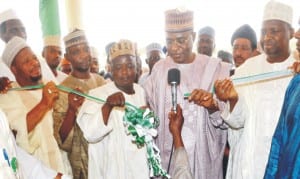 L-R: Permanent Secretary, Millennium Development Goals, Bauchi  State, Alhaji Auwal Mashema; Chairman, Misau Local Government, Alhaji Mohammed  Kure; Govenor Isa Yuguda and Chairman, Bauchi State Hospitals Management Board, Dr  Mohammed Liman, at the inauguration of Misau General Hospital on Monday.