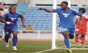 Giwa FC players celebrating their away draw with Lobi Stars in Makurdi at the weekend