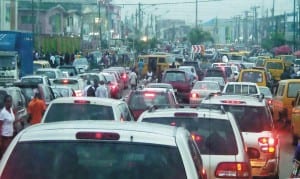 Traffic situation at Dopemu/Akowonjo roundabout in Lagos last Tuesday.