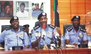L-R: DIG, Dan’ Azumi Doma, IG, Solomon Arase and DIG Mamman TSafe, during  IG’s inaugural conference with Strategic Police Managers in Nigeria at the Headquarters in Abuja, recently