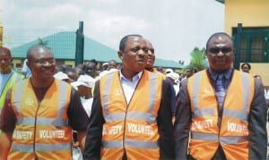 L-R: Permanent Secretary, Rivers State Ministry of Education, Mr Minabelem Micheal-West, Government and Community Relations Manager East, SPDC, Mr Edesiri Akpormudjere and Mr Karibi George, during the Safe Routes To School, Child Road Safety Initiative, recently