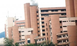 Smoke coming out of the Federal Secretariat, during the fire incident at  a section of the  secretariat in Abuja, recently