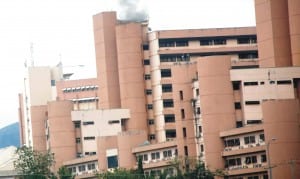 Smoke coming out of the Federal Secretariat, during the fire incident at a section of the secretariat in Abuja, recently