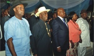 L-R: Guest Speaker, Pro-Chancellor, UNIUYO, Prof Kimse Okoko, former Rivers State Governor, Dr Peter Odili, Rivers State Governor-elect, Barr Nyesom Wike, Deputy Governor-elect, Dr (Mrs) Ipalibo Harry Banigo and Deputy Governor, Rivers State, Engr Tele Ikuru during an inaugural lecture in Port Harcourt, yesterday