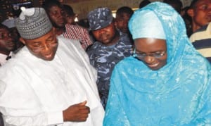 Bauchi State Governor-elect, Alhaji Mohammed Abubakar of Apc and his wife react after he was   announced winner of the governorship election in Bauchi recently
