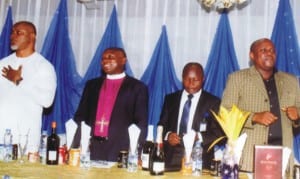 L-R: Commissioner for Commerce and Industry, Rivers State, Barr. Chuma Chinye, Bishop Emma Ogu, Perm. Sec. Policy and Strategy, Office of Head of Service, Rivers State, Sir Samuel Egbe, Chairman Editorial Board RSNC, High Chief Clinton Dagogo, during a send-forth party organised by Ministry of Commerce and Industry at Delta Hotel, Port Harcourt, last Monday.          Photo: Egberi .A. Sampson 