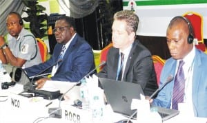 L-R: Representative of Comptroller-General, Nigeria Customs Service, Mr Wale Adeniyi, representative of the Vice Chairman, World Customs Organisation (WCO), Mr Ebenezer Tafili, Regional Development Officer, WCO, Mr Bernard Zbiden and Regional Officer for Capacity Building, Mr Suleiman Sangare, at the 4th meeting of experts of the Conference of Directors-General of Customs in Abuja, recently.