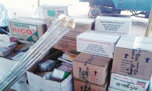 Assorted drugs and medicaments donated to Mobile Police Force in Sokoto and the Wajakke Community in Wamakko Local Government Area by the Cement Company of Northern Nigeria, Sokotoin, Sokoto 