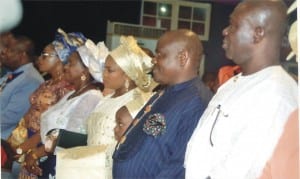     R-L: Deputy Senate President, Senator Ike Ekweremadu, Governor of Rivers State, Chief (Barr) Nyesom Wike, his wife, Suzette, Deputy Governor of the state, Dr (Mrs) Ipalibo Banigo, former Deputy Governor, Engr Tele Ikuru and his wife, Mina, during the thanksgiving service to mark the swearing-in of the state governor and his deputy, at Salvation Ministries, Port Harcourt last Sunday