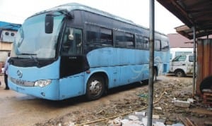 A recovered Rivers State Government owned luxury bus stolen by unknown persons. It was recovered in Obio/Akpor LGA
