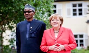 Nigerian President, Muhammadu Buhari and the German Chancellor, Angela Merkel, at the working session of the G7 Outreach Programme in Schloss Elmau, Germany on Monday