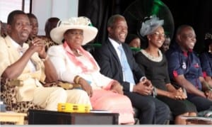 L-R: General Overseer, The Redeemed Christian Church of God, Pastor  Enoch Adejare Adeboye, his wife, Pastor (Mrs) Folu, Vice President, Yemi Osinbajo,  his wife, Dolapo, Governor Akinwumi Ambode of Lagos and his wife, Bolanle, at the  7th Excel of Apapa Family of The Redeemed Christian Church of God (City of  David), Lagos, last Sunday