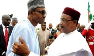 President Muhammadu Buhari (left), welcoming President Mahammaduo Issofuo of Niger Republic to the Summit of Heads of State and Government of the Lake Chad Basin Commission, at the Nnamdi Azikiwe International Airport in Abuja,yesterday 