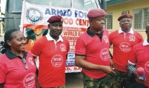 Participants on a road show to mark 2015  Armed Forces World Blood Donor day in Port Harcourt, last Thursday 