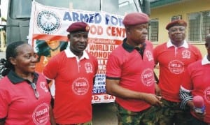 Participants on a road show to mark 2015 Armed Forces World Blood Donor day in Port Harcourt, last Thursday