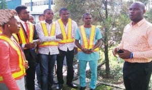 The trainer, Brewery Department, Life Continental Beer, Mr Emeka Osuji (right), addressing winners of the Life Continental Beer Progress Booster Radio Competition, at Nigeria Breweries, Ama in Enugu, last Wednesday