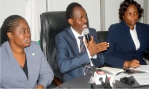 L-R: General Manager, Trade and Investment, Odua Group, Mrs Yinka Tunji-Olawale; Group Managing Director (GMD) Odua Group, Mr Adewale Raji and Company Secretary, Mrs Abiola Ajayi, at a news conference on One Year Anniversary of The GMD in Ibadan, last Thursday.