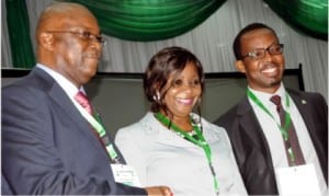 L-R: Director-General, Standards Organisation of Nigeria, Dr Joseph Odumodu, Deputy Managing Director, Standards and Quality Agency of Cameroon, Chantal Andely and Secretatary-General, African Organisation for Standardisation (ARSO), Dr Hermogene Nsenggimana, at the opening of ARSO President's Forum in Abuja, last Monday.