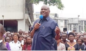 Rivers State Governor, Chief Nyesom Wike  Addressing Rivers Civil Servants in Port Harcourt on Monday