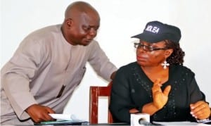 Assistant State Commander, National Drug Law Enforcement Agency (Ndlea), Bayelsa State Command, Mr Segun Adeyeye, with State Commander, Josephine Obi, at Ndlea news conference in Yenagoa on Monday