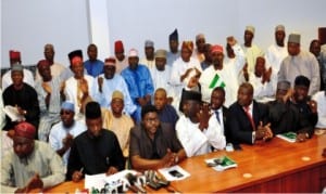 APC  caucus in the House of  Representatives briefing newsmen afterFracas at the House recently.