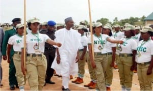 Deputy Governor of Bauchi State, Mr Nuhu Gidado inspecting nysc 2015 parade during their closing ceremony at nysc permanent orientation camp in Mangu Iga of Plateau State last Monday. Photo: NAN