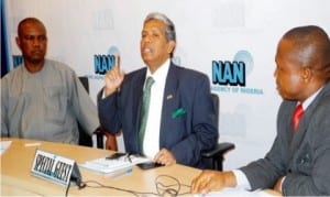 From Left: Asst. Editor In-Chief, News Agency of Nigeria (NAN), Mr Obike Ukor; Indian High Commissioner to Nigeria, Mr Ajjampur Ghanashyam and Editor, Foreign Directorate, Mr Uche Annune, at the NAN Forum in Abuja last Sunday.