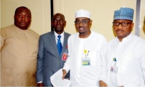 L-R: Managing Director, Capital Oil and Gas Industries Ltd., Chief  Ifeanyi Uba; Executive Secretary, Major Oil Marketers' Association of  Nigeria (MOMAN), Mr Obafemi Olawore; Executive Secretary, Petroleum Product Pricing and Regulatory Authority (PPPRA), Farouk Ahmed and Managing Director, Pipeline and Products Marketing Company (PPMC), Prince Haruna Momoh, at a stakeholders meeting to address the current petrol queues must go campaign, recently.