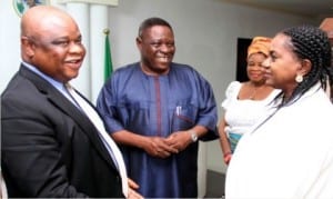 L-R: President General, Bakana Community Development Association, Mr Iloye Braide, Prof. Victor Omuaru and Rivers State Deputy Governor, Dr Ipalibo Banigo, during the association’s courtesy visit to the Deputy Governor in Port Harcourt, on Wednesday