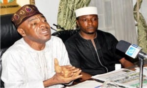 Executive Secretary, Mushin Local Government, Mr Jide Bello(left), with developer of Ladipo Market, Mr Chris Onyekah, briefing newsmen on crisis at Ladipo Market in Lagos, last Thursday.