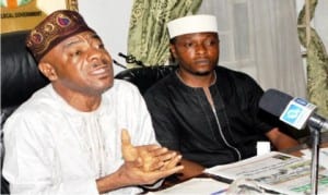 Executive Secretary, Mushin Local Government, Mr Jide Bello(left), with developer of Ladipo Market, Mr Chris Onyekah, briefing newsmen on crisis at Ladipo Market in Lagos, last Thursday. 