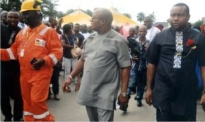  Mr Albert of  Agip Oil Company,(left), leading Chairman and member of Ad.hoc committee of  the Rivers State House of Assembly,  Hon Israel Nguelo (middle),and Hon Abinye B. Pepple (right), during the visit of the committee to NAOC at Ebocha in Onelga, last Monday.                                                                                      Photo: Chris Monyanaga  