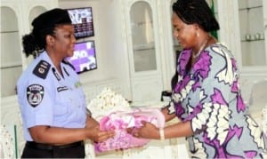 Rivers State Deputy Governor, Dr Ipalibo Harry Banigo (right), receiving a sourvenir from the South-South Assistant Inspector General of Police, Medical, Dr Adenike Abuwa, during a courtesy call of the Police Medical team to her office in Port Harcourt, yesterday 