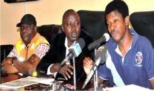 L-R: General Manager, Lagos State Emergency Management Authority, Dr Femi Oke-Osanyintolu, Chief Press Secretary to Lagos Governor, Mr Habib Haruna and General Manager, Lagos State Waterways Authority, Mr Yinka Marinho, at a news conference on Wednesday’s boat mishap in Lagos recently.