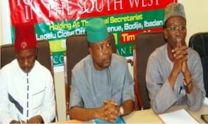 L-R: Rep. Uzor Azubuike, former Speaker, House of Representatives/ Chairman, Sub Committee on PDP Post Election Review, Rep. Emeka Ihedioha and Alhaji Adamu Waziri, during the PDP Post Election Review Committee and PDP stakeholders meeting for the South West in Ibadan, yesterday.         Photo: NAN