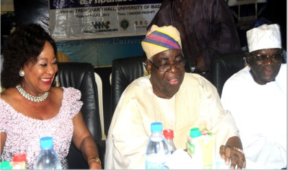 L-R: Former Minister of Industry, Chief Onikepo Akande; Chairman, Splash FM, Chief Adebayo Akande, Chairman of the occasion, Chief Kola Daisi, at a lecture titled: Slaying of the Supreme Command Sine Qua Non for Nigeria's Development and Progress, at the University of Ibadan last Wednesday