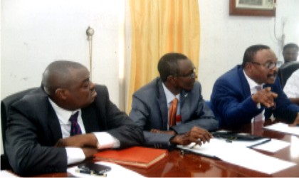 R-L: Operation Divisional Manager, Nigerian Agip Oil Company (NAOC), Dr Nwenenda Mpi, Divisional Manager, Stakeholders Management, NAOC, Mr. Dan-Jumbo and Manager, Stakeholders Management, Dan Onyeaghala, addressing members of the Adhoc Committee on Ebocha Gas Explosion of the Rivers State House of Assembly in Ebocha community last Wednesday.
