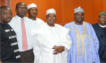 L-R: Principal Private Sector Specialist, African Development Bank (AfDB), Mr Emmanuel Akinwumi, Acting Division Manager of AfDB, Masumbuko Robert, Chairman, Board of Directors, Amb. Adamu Aliyu, Managing Director, Bank of Agriculture, Prof. Danbala Danju and Executive Director, Corporate Services, Alhaji Mohammed Sambo, during the AfDB’s Scoping Mission to partnership with the Bank of Agriculture on financial inclusion, in Abuja on Monday