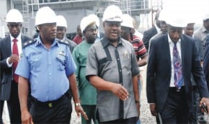 L-R: Commissioner of Police, Rivers  State Command, Mr Chris Ezike, Rivers State Governor, Chief Nyesom Wike and Managing Director, Port Harcourt Refinery Company, Dr Bafred Ejugu, during the governor’s visit to the company in Port Harcourt last Wednesday.